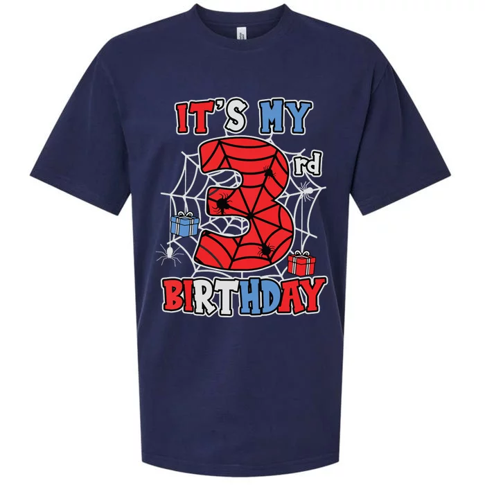 Its My 3rd Birthday Spider Theme Party 3 Year Old Boy Sueded Cloud Jersey T-Shirt