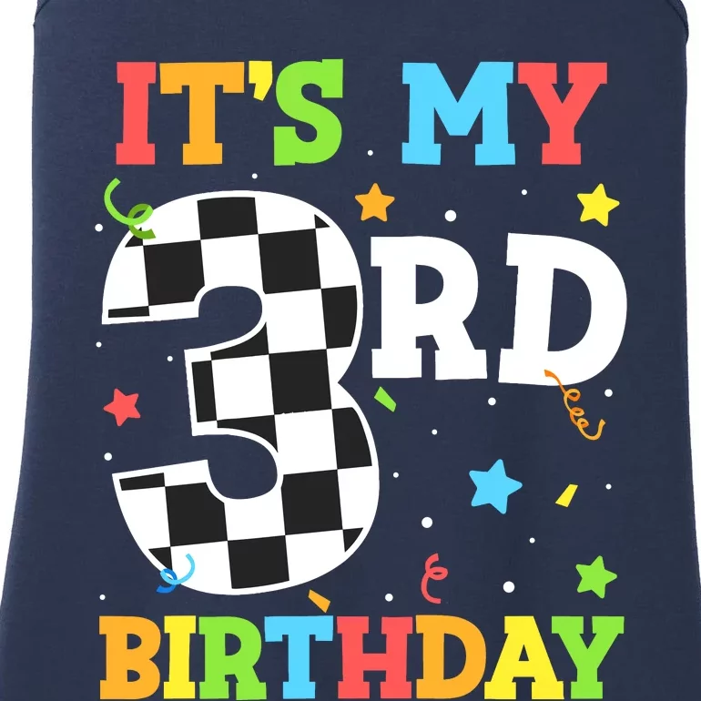 ItS My 3rd Birthday Boy 3 Two Racing Car Flag Race Car Ladies Essential Tank