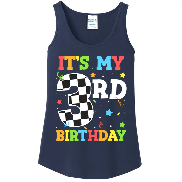 ItS My 3rd Birthday Boy 3 Two Racing Car Flag Race Car Ladies Essential Tank