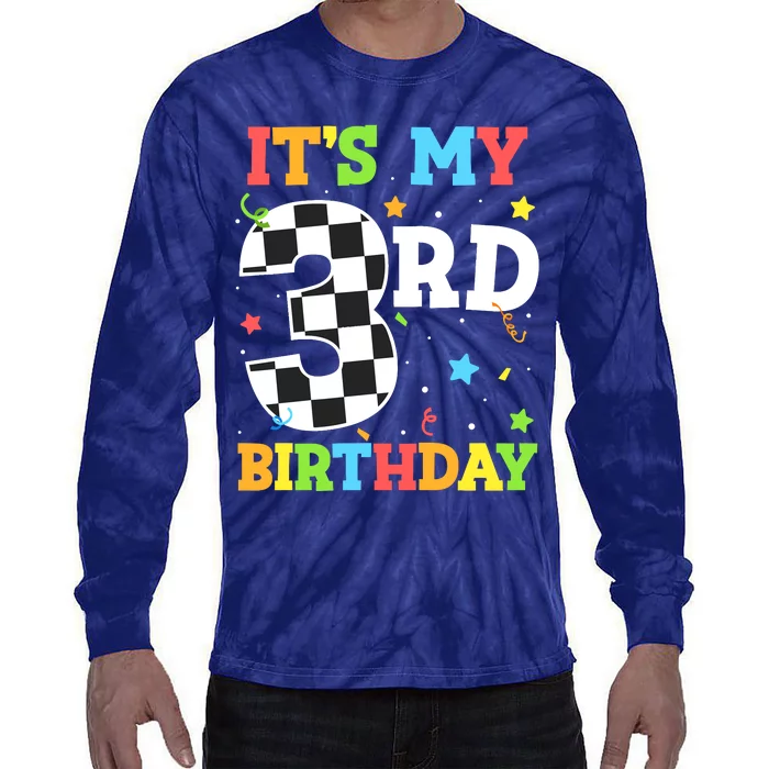 ItS My 3rd Birthday Boy 3 Two Racing Car Flag Race Car Tie-Dye Long Sleeve Shirt