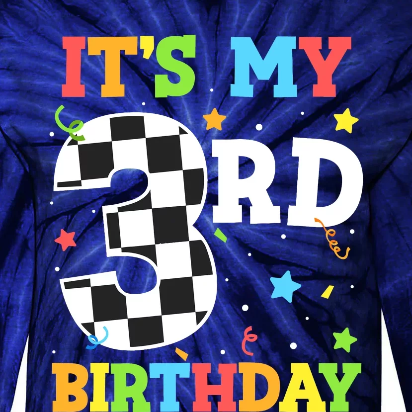 ItS My 3rd Birthday Boy 3 Two Racing Car Flag Race Car Tie-Dye Long Sleeve Shirt