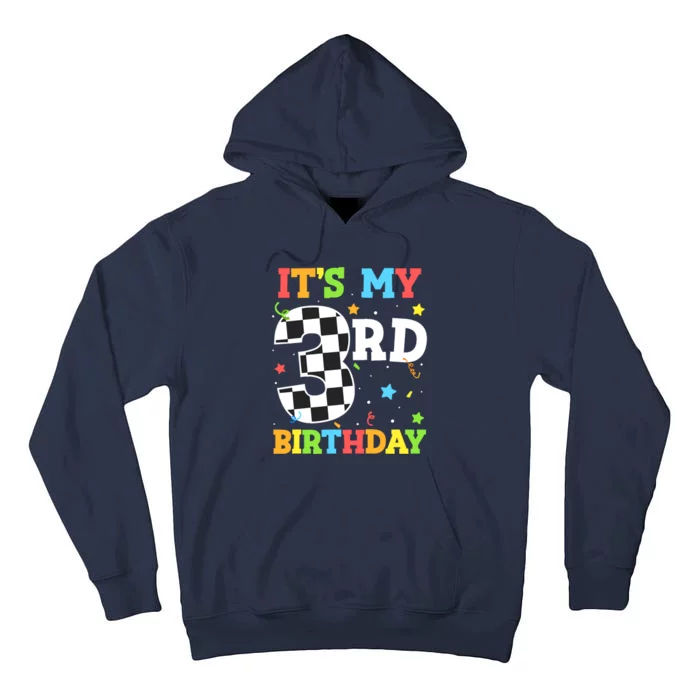 ItS My 3rd Birthday Boy 3 Two Racing Car Flag Race Car Tall Hoodie