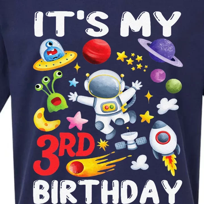 Its My 3rd Birthday Astronaut Space Bday Party Sueded Cloud Jersey T-Shirt