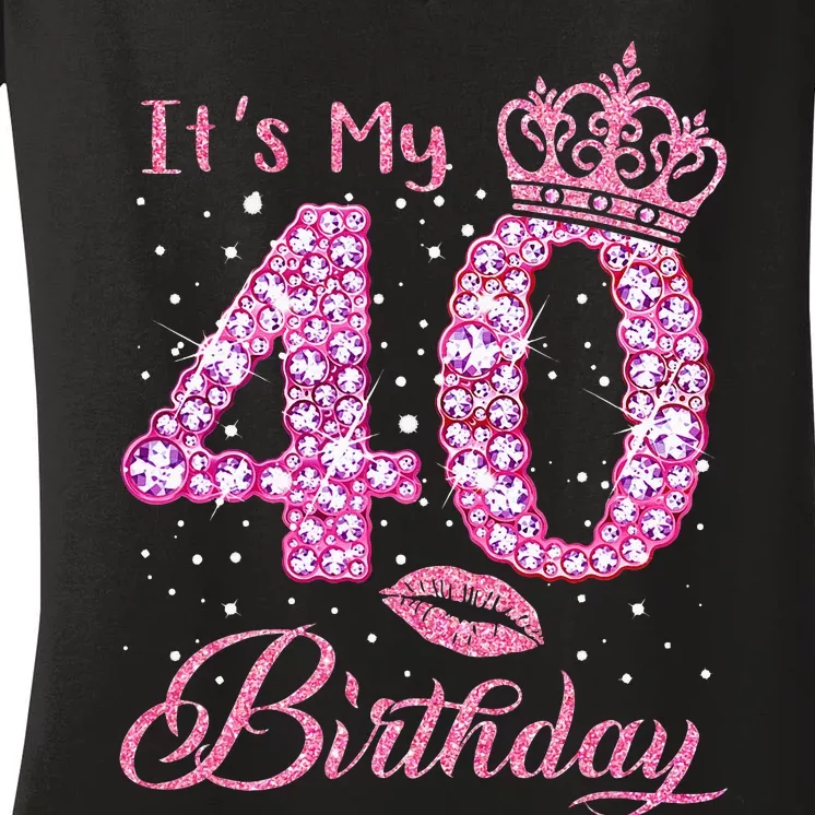 Its My 40th Birthday Queen 40 Years Old Shoes Crown Diamond Women's V-Neck T-Shirt