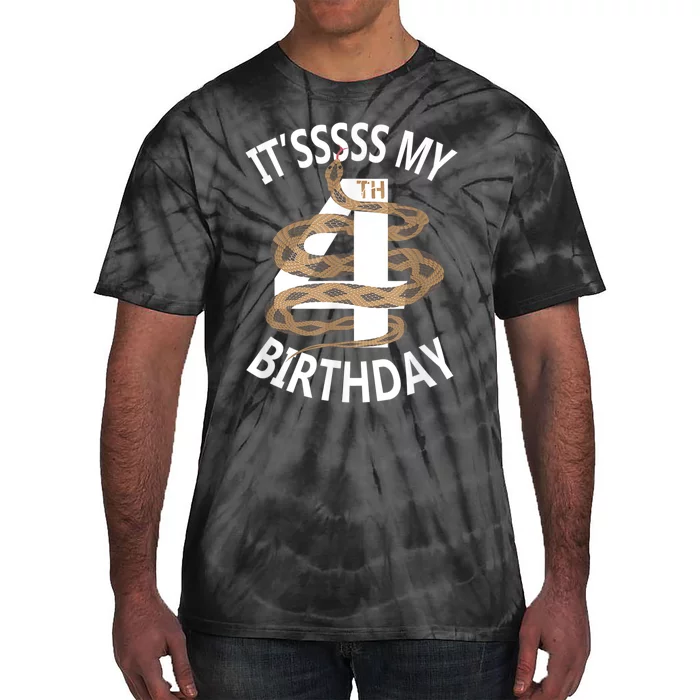 Its My 4th Birthday 4 Years Old Snake Boy And Girl Party Tie-Dye T-Shirt