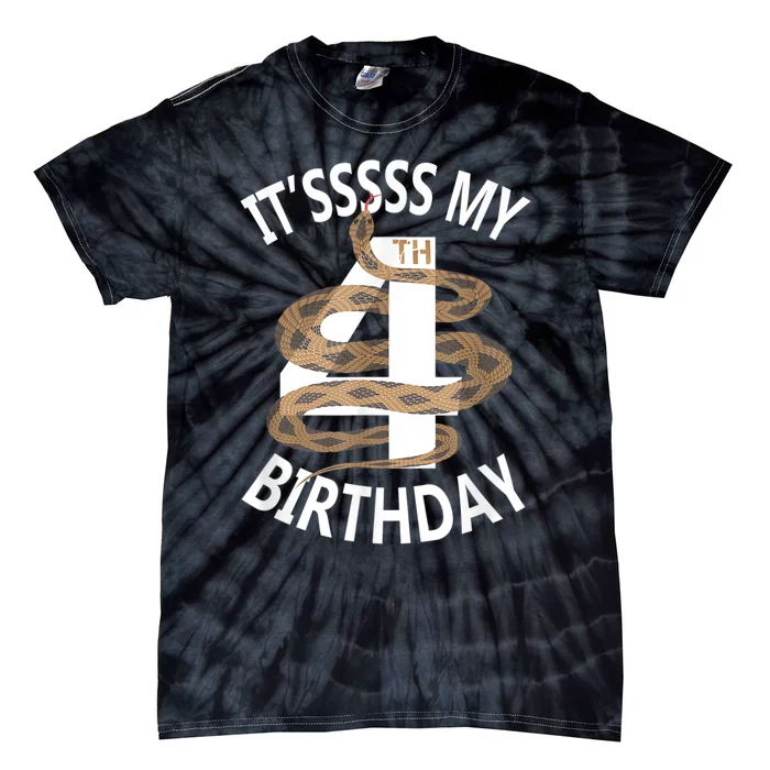 Its My 4th Birthday 4 Years Old Snake Boy And Girl Party Tie-Dye T-Shirt