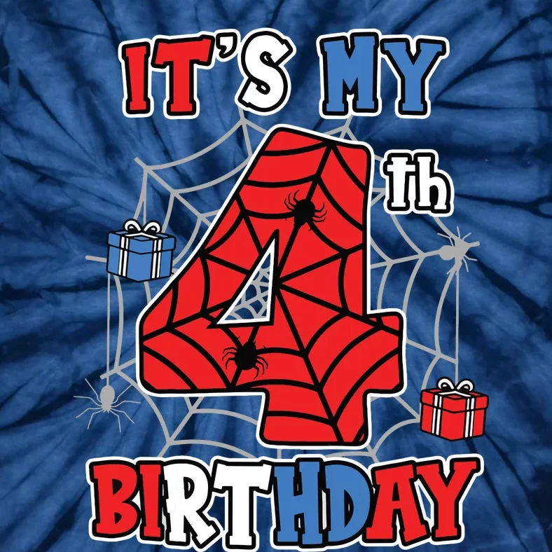 Its My 4th Birthday Spider Theme Party 4 Year Old Boy 3020 Tie-Dye T-Shirt