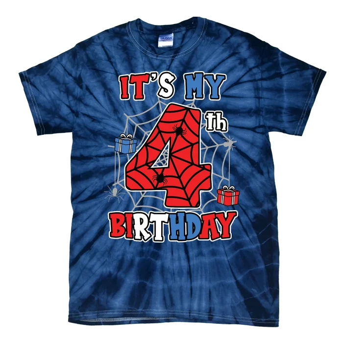 Its My 4th Birthday Spider Theme Party 4 Year Old Boy 3020 Tie-Dye T-Shirt