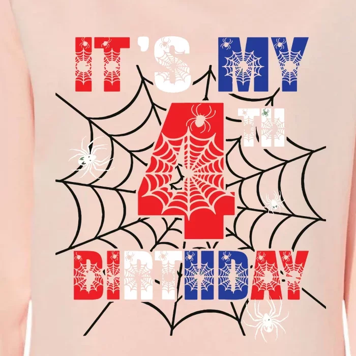 Its My 4th Birthday Spider Theme Party 4 Year Old Boy Womens California Wash Sweatshirt