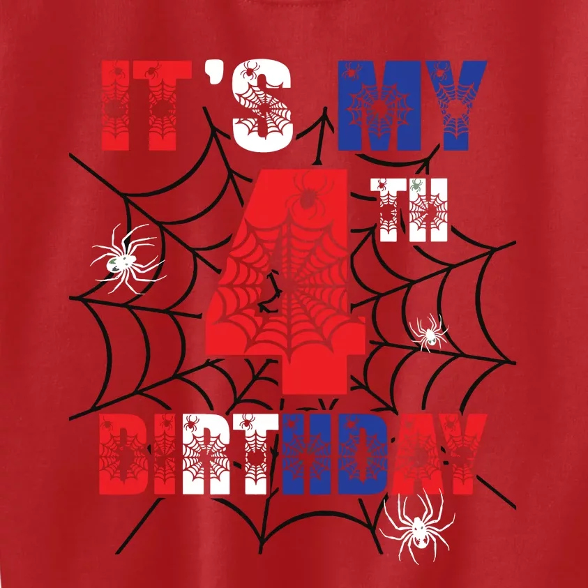 Its My 4th Birthday Spider Theme Party 4 Year Old Boy Kids Sweatshirt