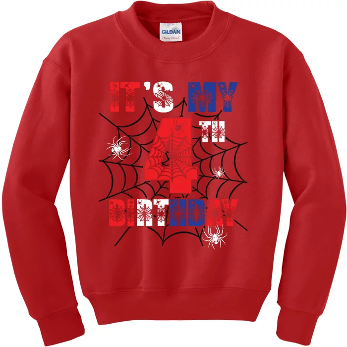 Its My 4th Birthday Spider Theme Party 4 Year Old Boy Kids Sweatshirt