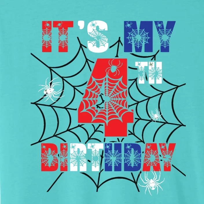 Its My 4th Birthday Spider Theme Party 4 Year Old Boy ChromaSoft Performance T-Shirt