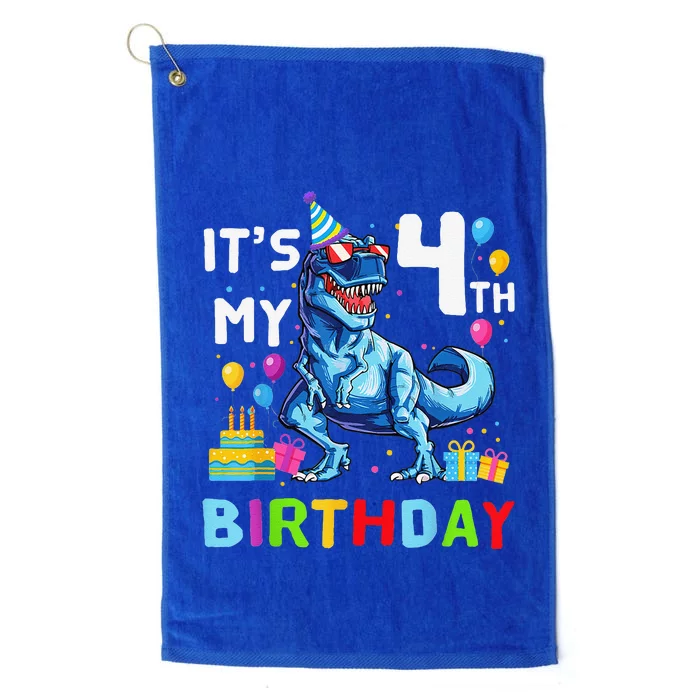 Its My 4th Birthday Happy 4 Year TRex Platinum Collection Golf Towel