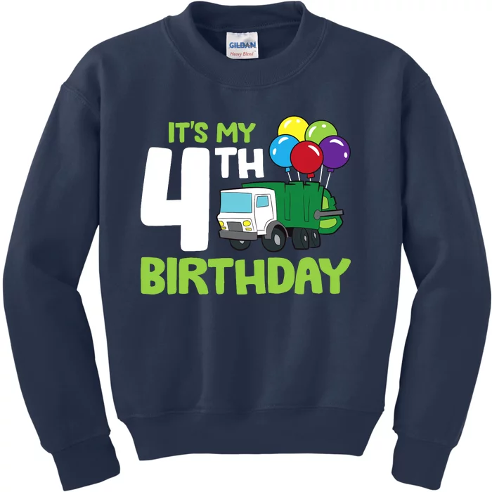 ItS My 4th Birthday Garbage Truck 4th Birthday Kids Sweatshirt