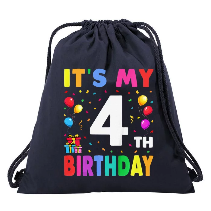 ItS My 4th Birthday 4 Four Happy Birthday Drawstring Bag