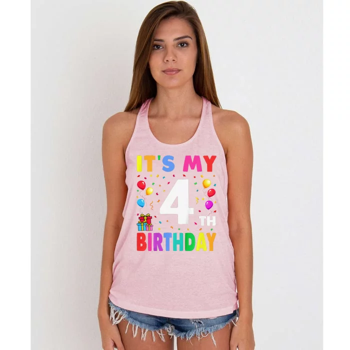 ItS My 4th Birthday 4 Four Happy Birthday Women's Knotted Racerback Tank