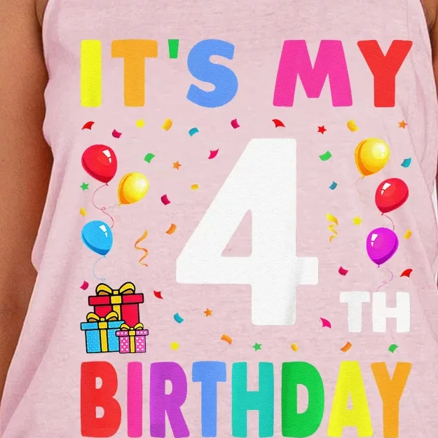 ItS My 4th Birthday 4 Four Happy Birthday Women's Knotted Racerback Tank