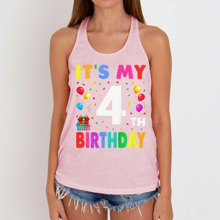 ItS My 4th Birthday 4 Four Happy Birthday Women's Knotted Racerback Tank