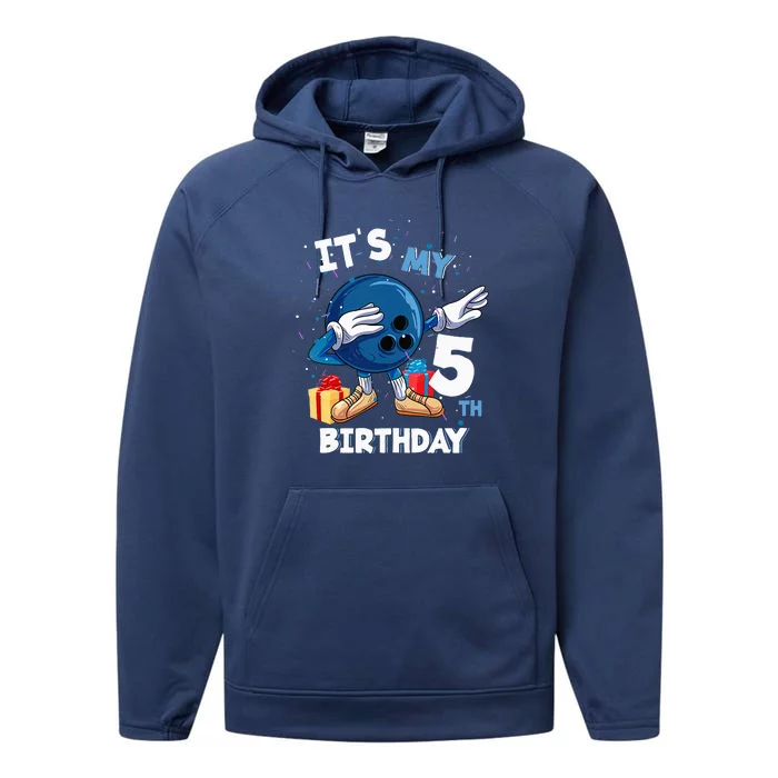 Its My 5th Birthday 5 Year Old Bowling Birthday Performance Fleece Hoodie