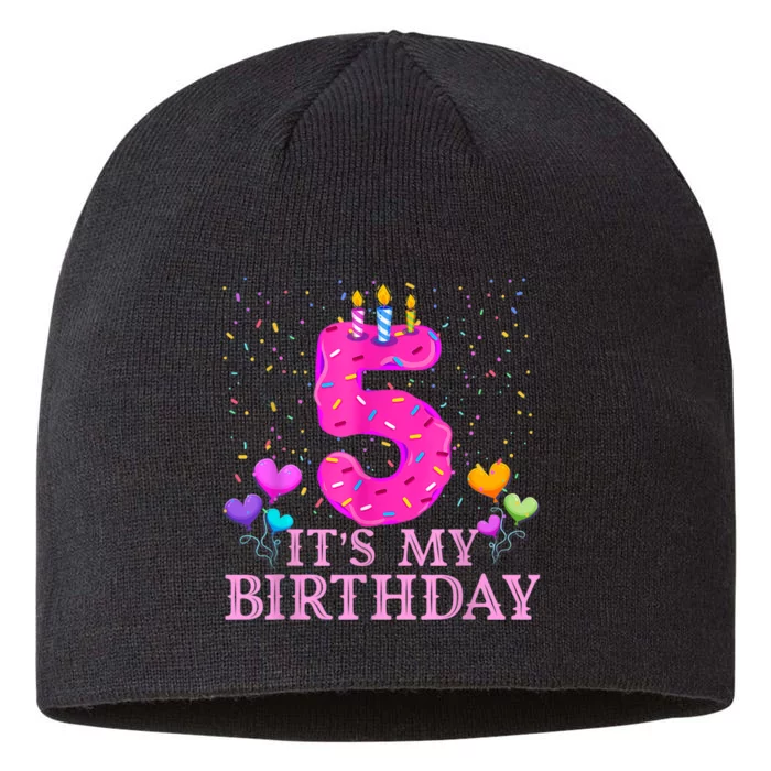 It's My 5th Birthday Sweet donut Happy 5 Year Old 8 1/2in Sustainable Knit Beanie