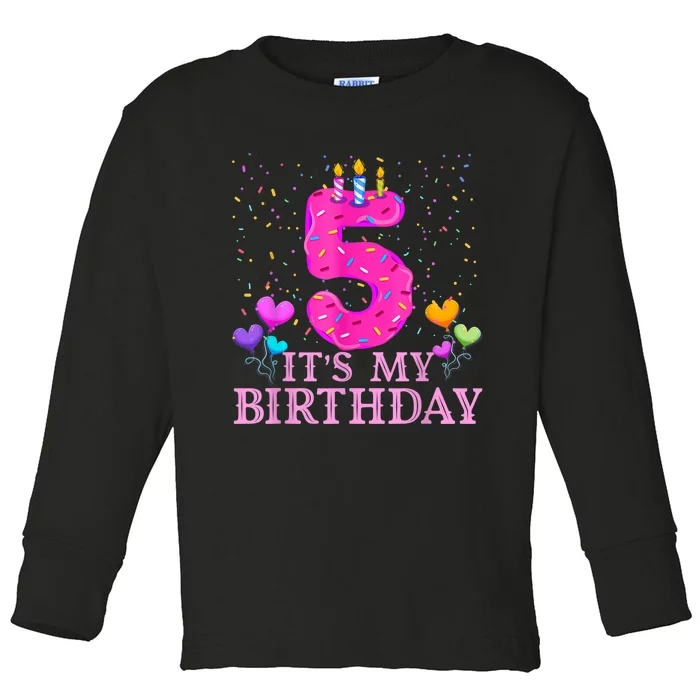 It's My 5th Birthday Sweet donut Happy 5 Year Old Toddler Long Sleeve Shirt