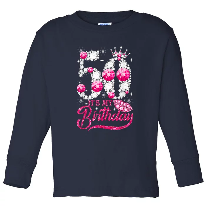 It's My 50th Birthday Queen 50 Years Old Shoes Crown Diamond Toddler Long Sleeve Shirt