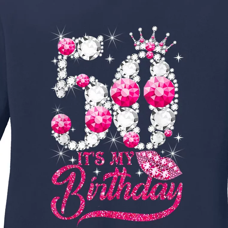 It's My 50th Birthday Queen 50 Years Old Shoes Crown Diamond Ladies Long Sleeve Shirt