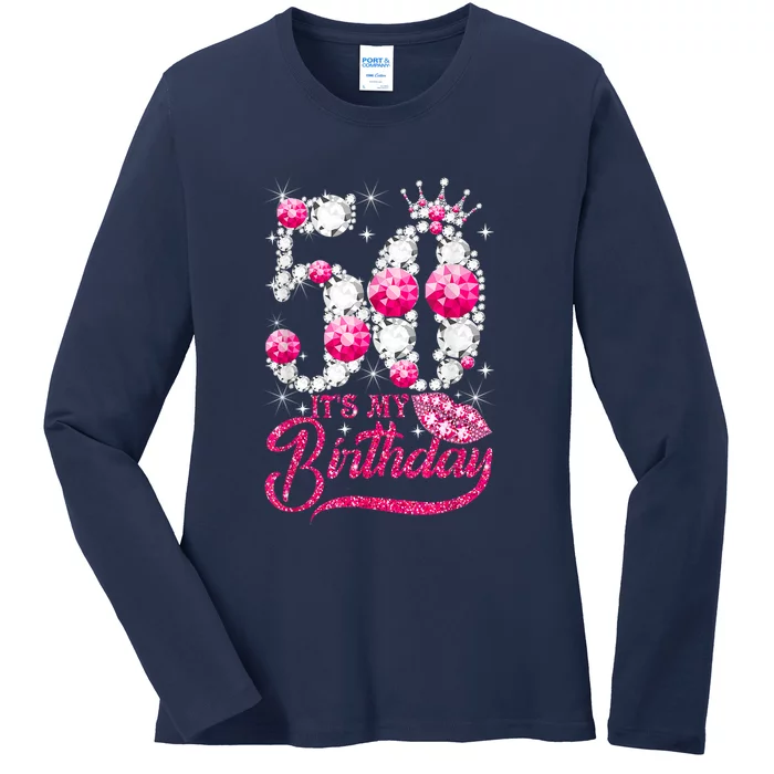 It's My 50th Birthday Queen 50 Years Old Shoes Crown Diamond Ladies Long Sleeve Shirt