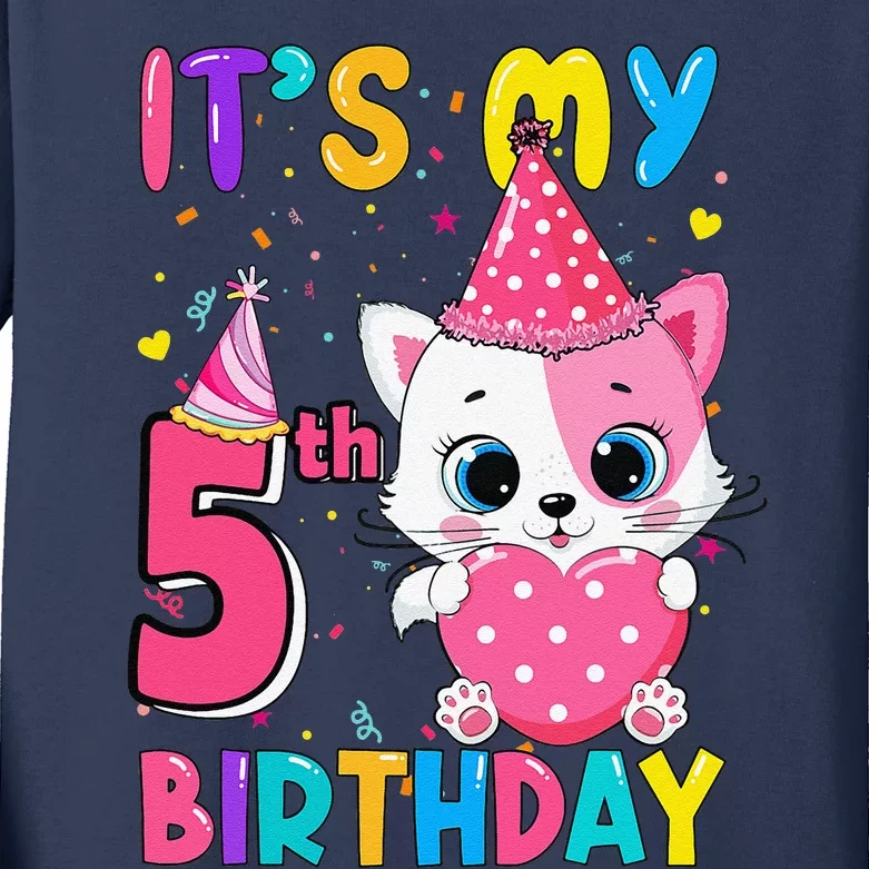 Its My 5th Birthday Funny Cat Birthday 5 Year Old Gift Kids Long Sleeve Shirt