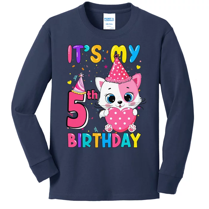 Its My 5th Birthday Funny Cat Birthday 5 Year Old Gift Kids Long Sleeve Shirt