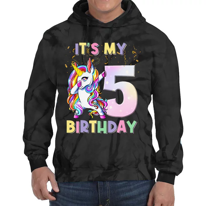 It's My 5th Birthday Unicorn 5 Year Olds Outfit Tie Dye Hoodie