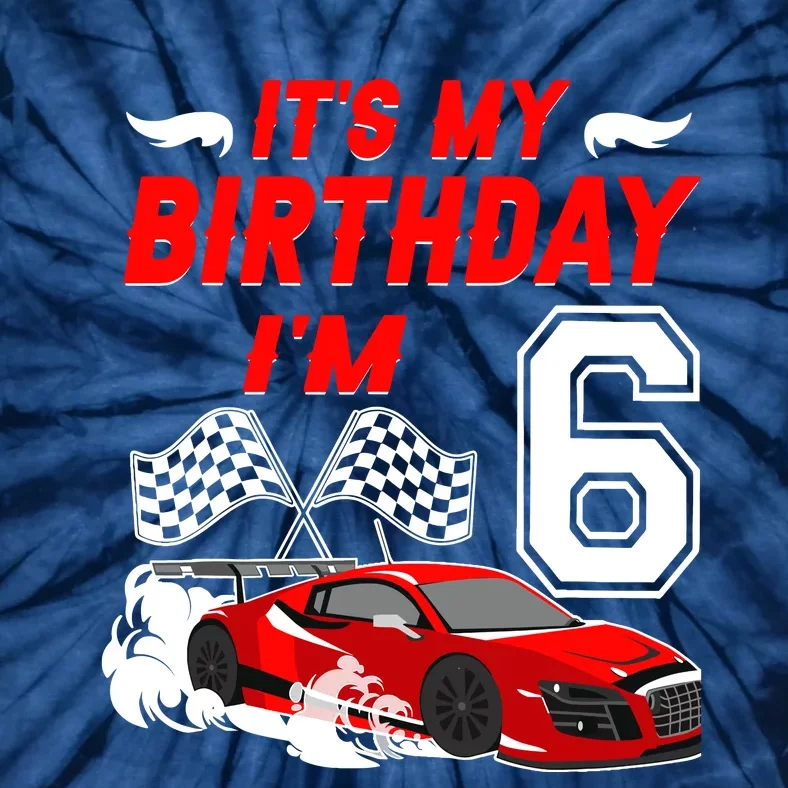 ItS My 6th Birthday Boy Race Car Racing 6 Years Old Tie-Dye T-Shirt