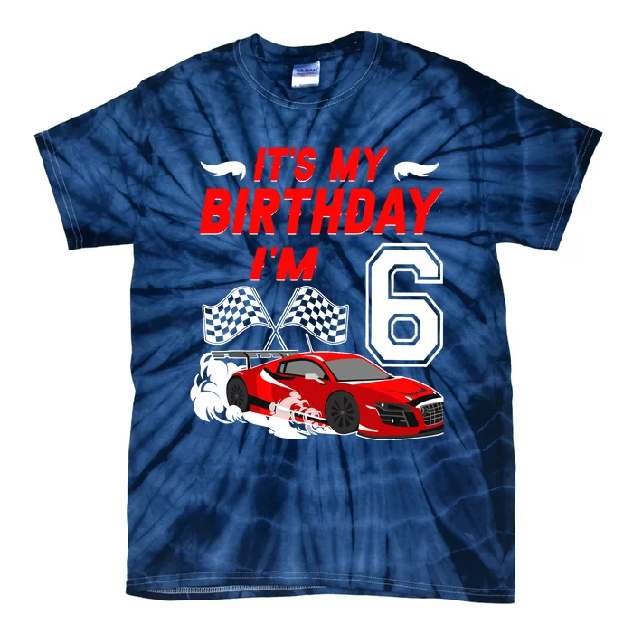 ItS My 6th Birthday Boy Race Car Racing 6 Years Old Tie-Dye T-Shirt