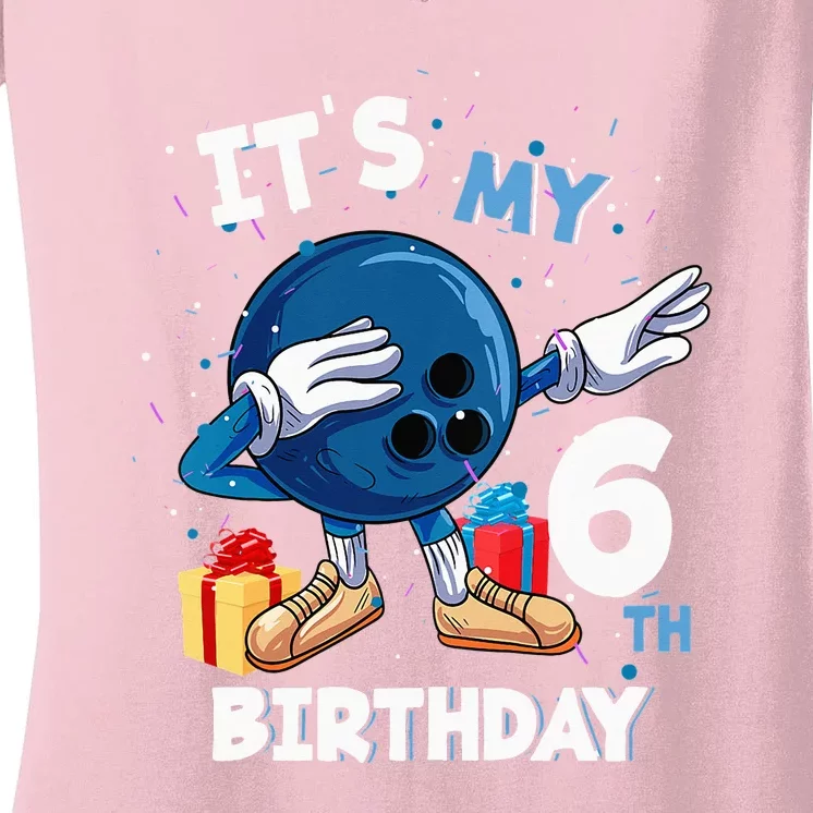 Its My 6th Birthday 6 Year Old Bowling Birthday Women's V-Neck T-Shirt