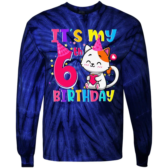 Its My 6th Birthday Gifts 6 Year Old Funny Cat Lover Tie-Dye Long Sleeve Shirt