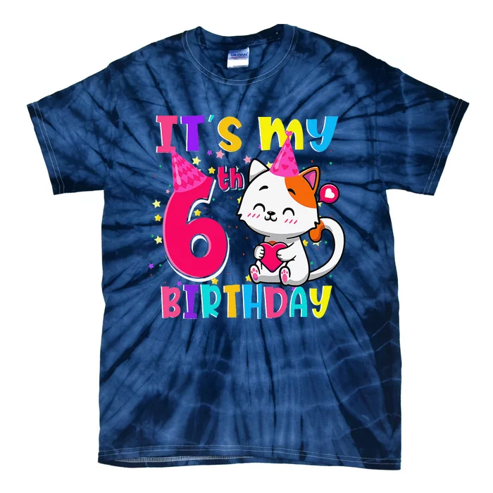 Its My 6th Birthday Gifts 6 Year Old Funny Cat Lover Tie-Dye T-Shirt