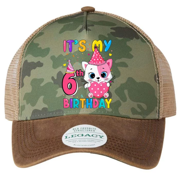 Its My 6th Birthday Girl Funny Cat Birthday 6 Year Old Legacy Tie Dye Trucker Hat