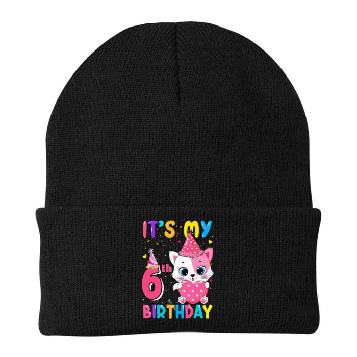 Its My 6th Birthday Girl Funny Cat Birthday 6 Year Old Knit Cap Winter Beanie