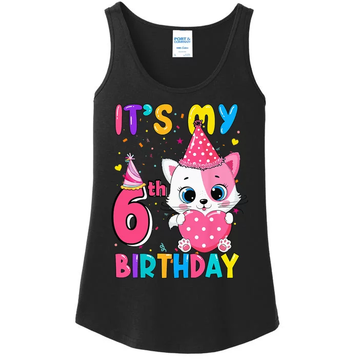 Its My 6th Birthday Girl Funny Cat Birthday 6 Year Old Ladies Essential Tank