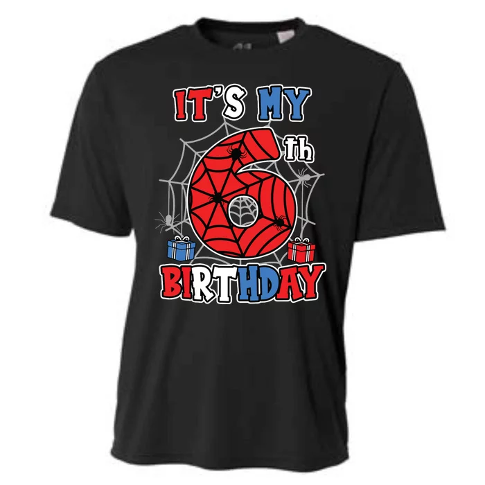 Its My 6th Birthday Spider Theme Party 6 Year Old Boy Cooling Performance Crew T-Shirt