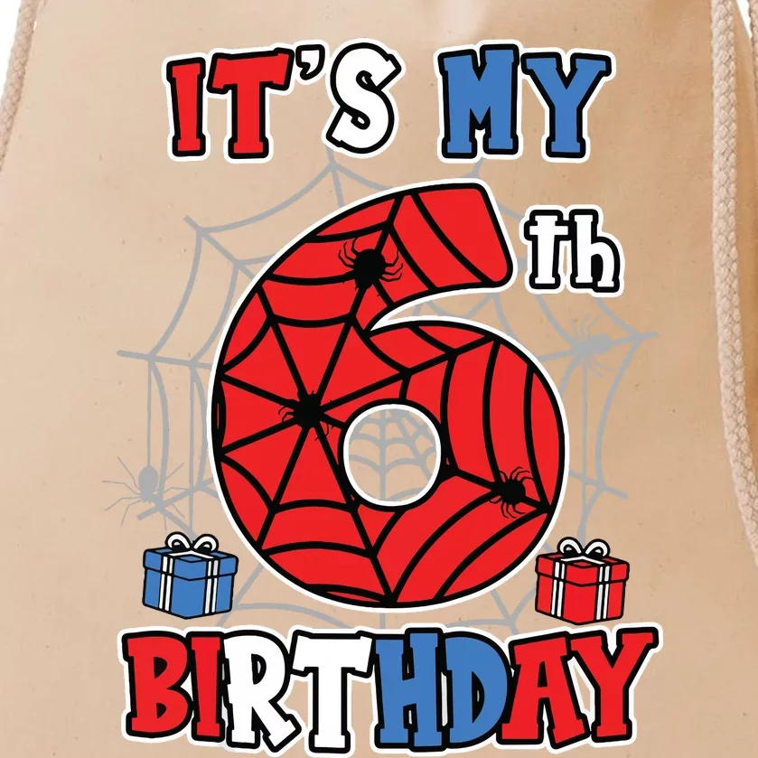 Its My 6th Birthday Spider Theme Party 6 Year Old Boy Drawstring Bag