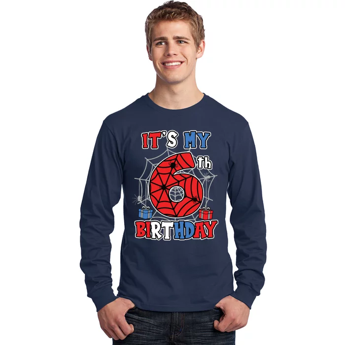 Its My 6th Birthday Spider Theme Party 6 Year Old Boy Long Sleeve Shirt