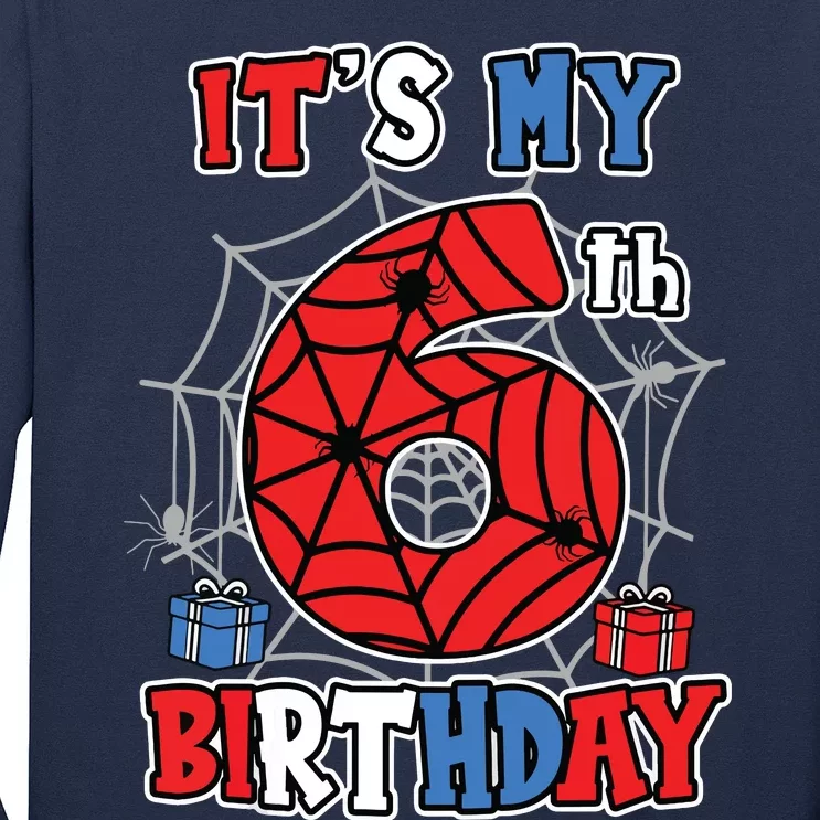 Its My 6th Birthday Spider Theme Party 6 Year Old Boy Long Sleeve Shirt