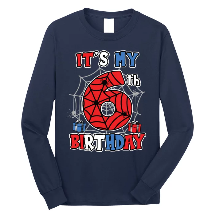 Its My 6th Birthday Spider Theme Party 6 Year Old Boy Long Sleeve Shirt