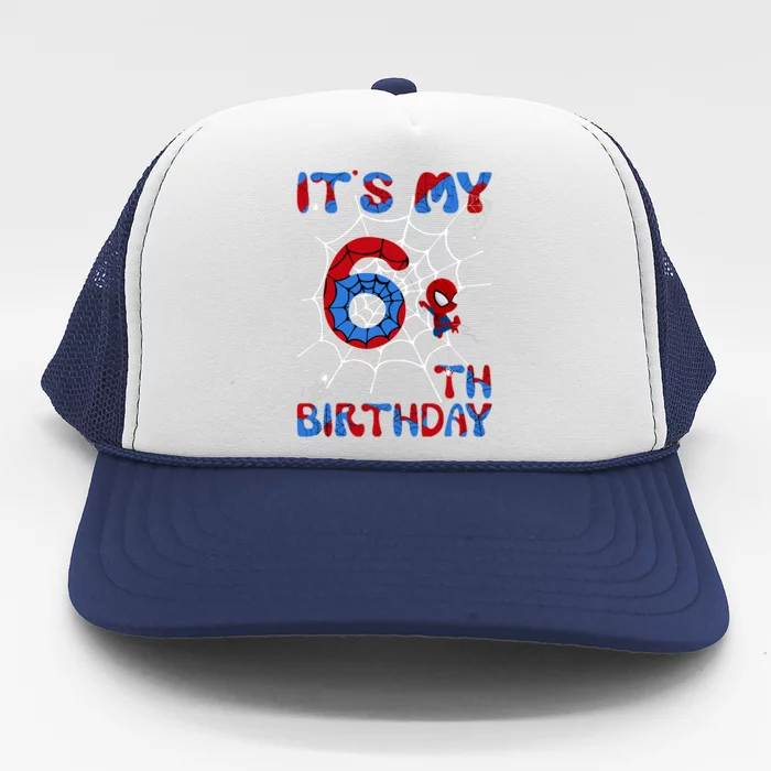 Its My 6th Birthday Spider Web 6 Year Old Trucker Hat