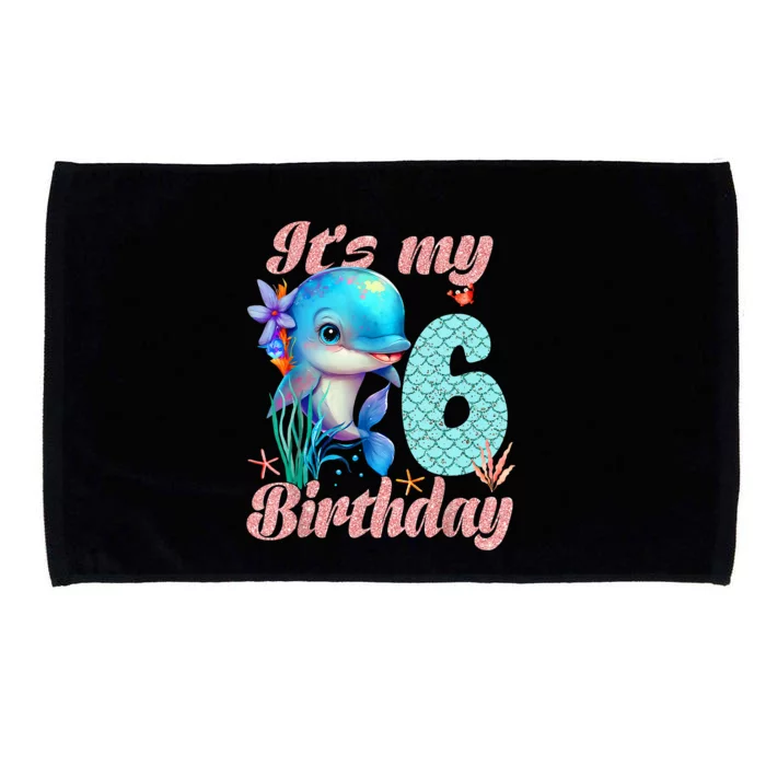 It's My 6th Birthday Dolphin Shark 6 Year Old Sea Fish Ocean Microfiber Hand Towel