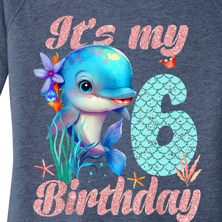 It's My 6th Birthday Dolphin Shark 6 Year Old Sea Fish Ocean Women's Perfect Tri Tunic Long Sleeve Shirt