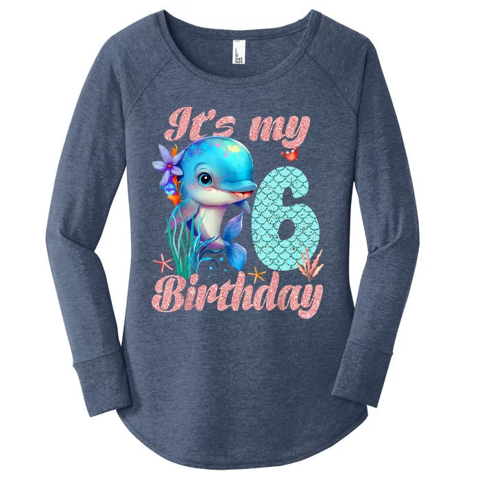 It's My 6th Birthday Dolphin Shark 6 Year Old Sea Fish Ocean Women's Perfect Tri Tunic Long Sleeve Shirt