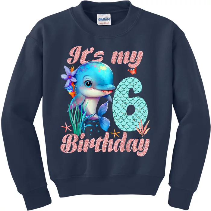 It's My 6th Birthday Dolphin Shark 6 Year Old Sea Fish Ocean Kids Sweatshirt