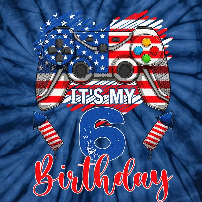 Its My 6th Birthday 6 Years Old July 4th Gamer Controller Tie-Dye T-Shirt